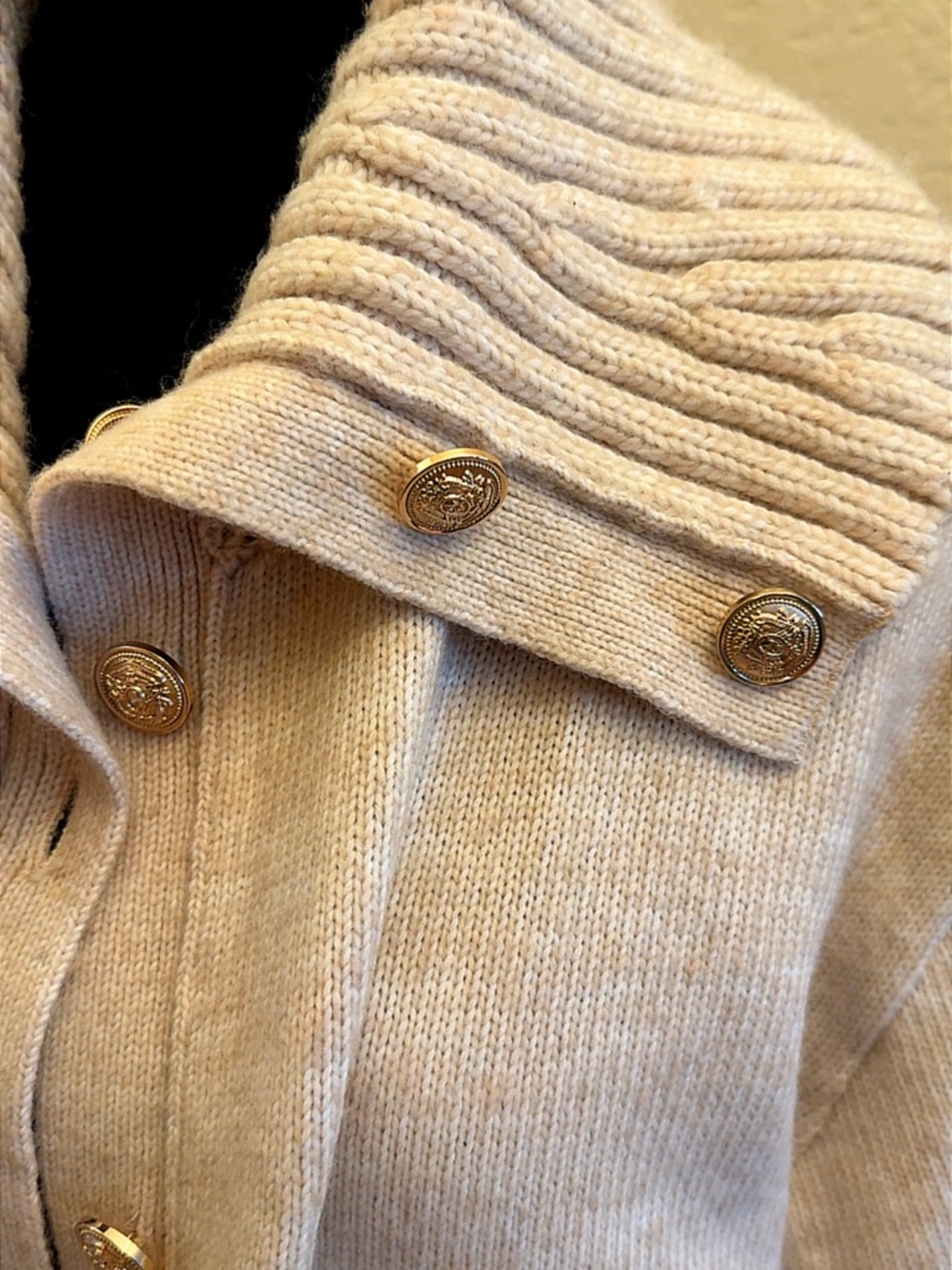 Marc New York Beige Knit Button-Front Jacket with Ribbed Collar - Picture 3 of 9